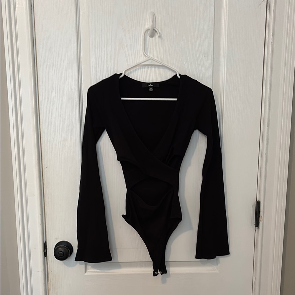Lulu's Black Ribbed Cutout Bodysuit